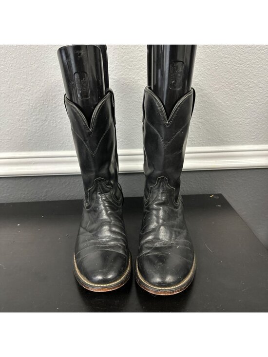Laredo 7902 Saddle Roper Black Leather Cowboy Boots Mens 8 EE Wide USA Made main image 6